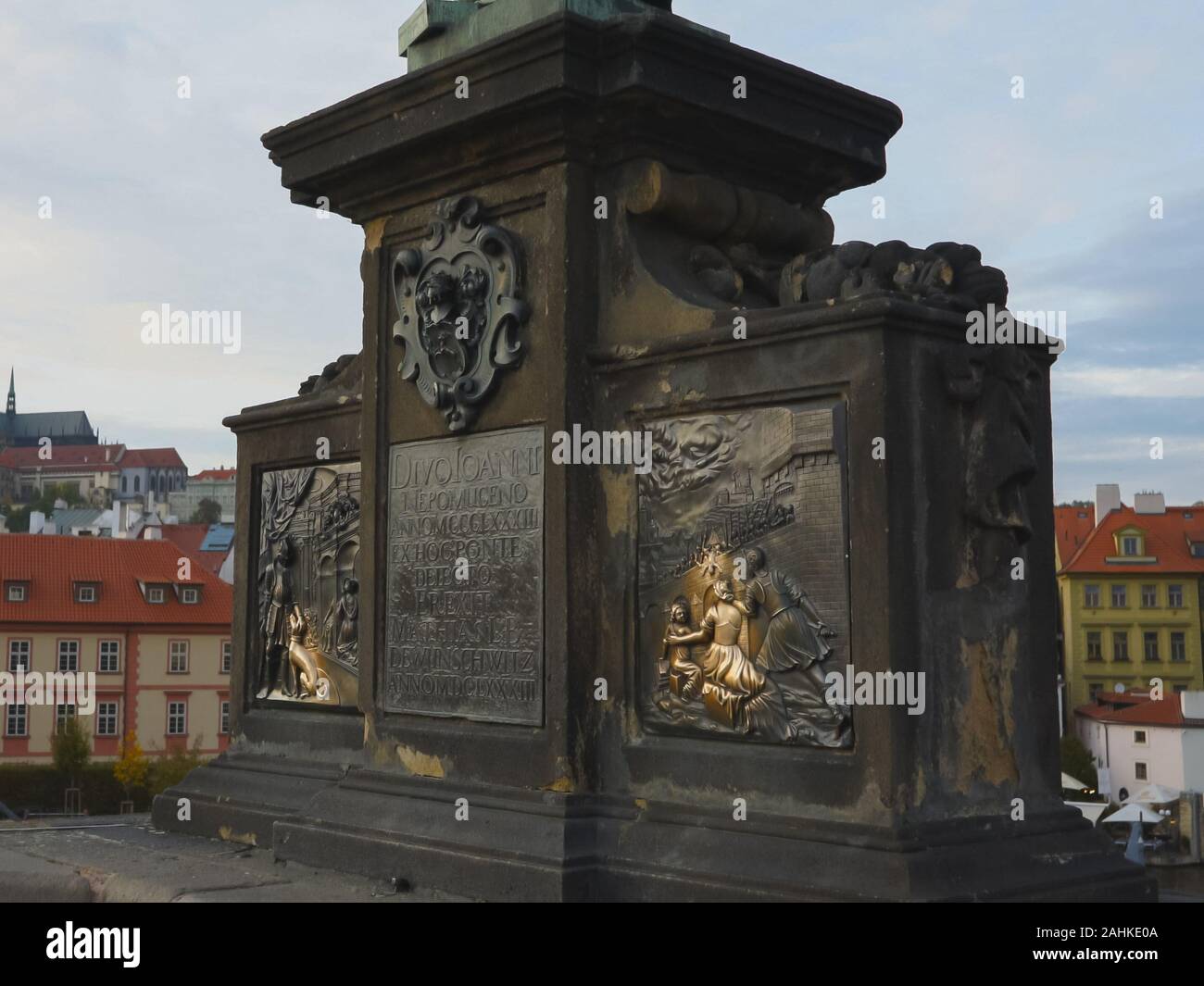 plaque for a famous dog on charles bridge in prague Stock Photo