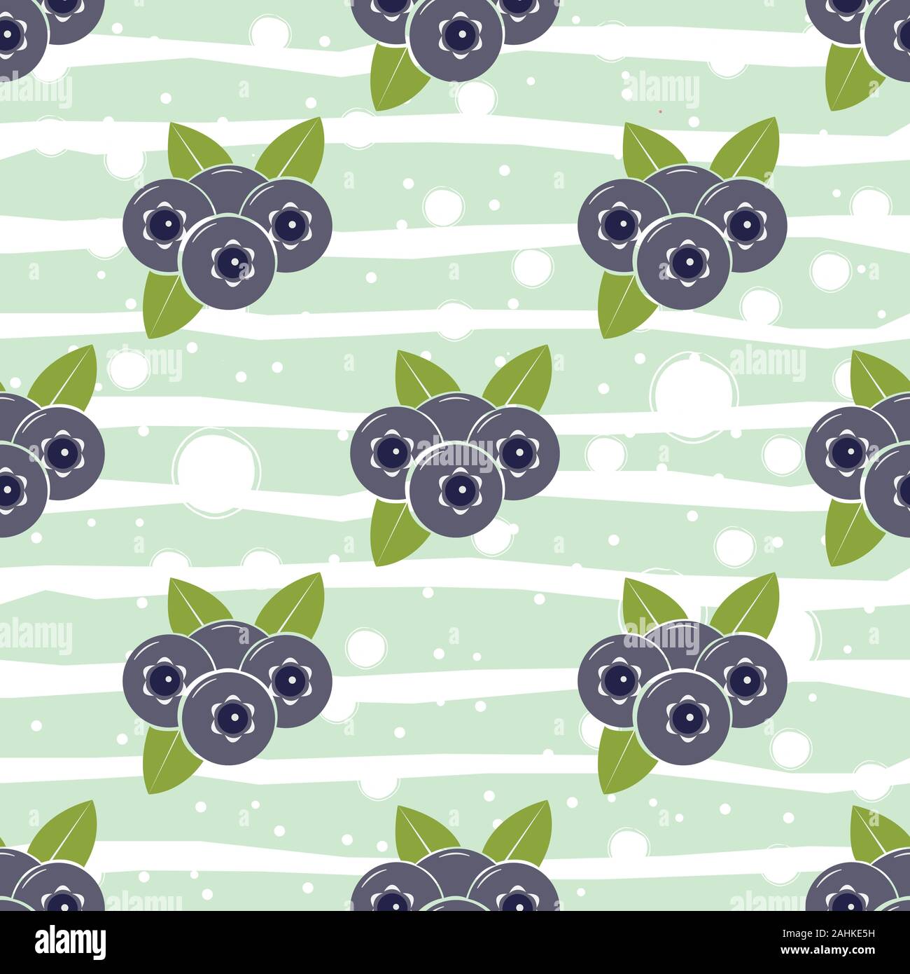 Seamless pattern with blueberries and leaves on white background. Flat vector Illustration Stock Vector