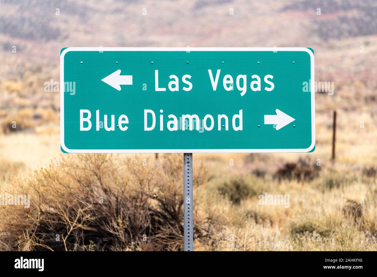 Las Vegas or Blue Diamond highway directional sign on route 159 in Southern Nevada. Stock Photo