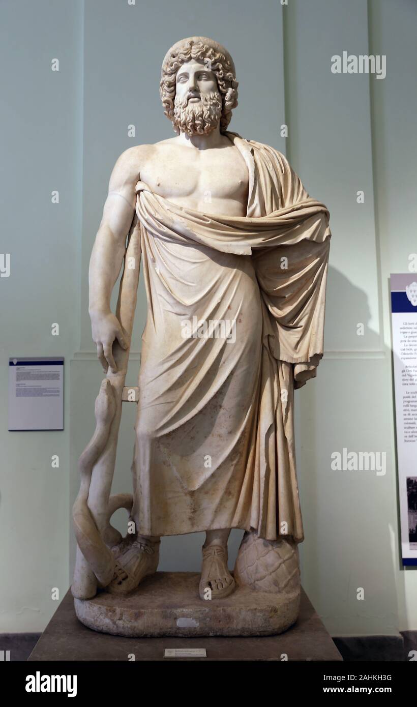 Asclepius (Asklepios), Giustini type. Late 2nd cent. AD. from a Greek original of the 4th cent. BC. Marble. Museum Archaeology, Naples. Stock Photo