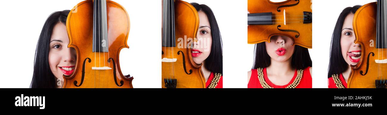The young girl with violin on white Stock Photo - Alamy