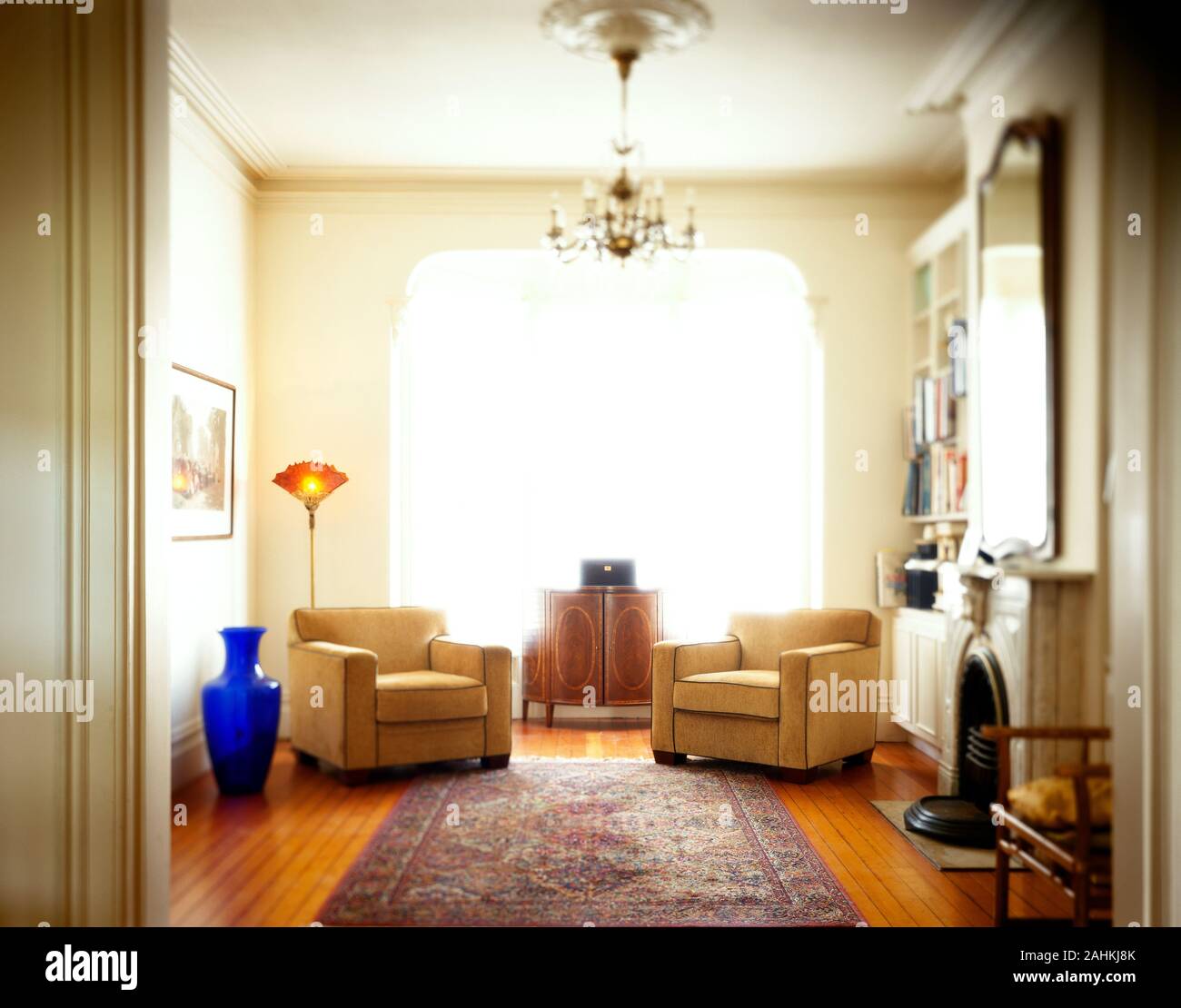 Front view of an elegantly furnished living room. Stock Photo