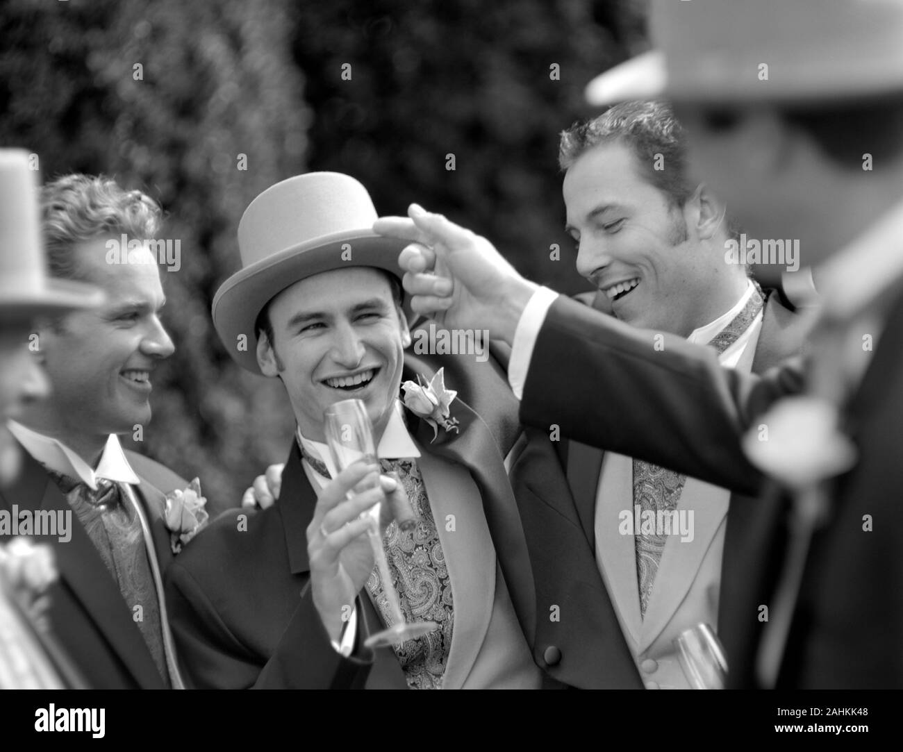 A bunch of friends are wishing a bridegroom. Stock Photo