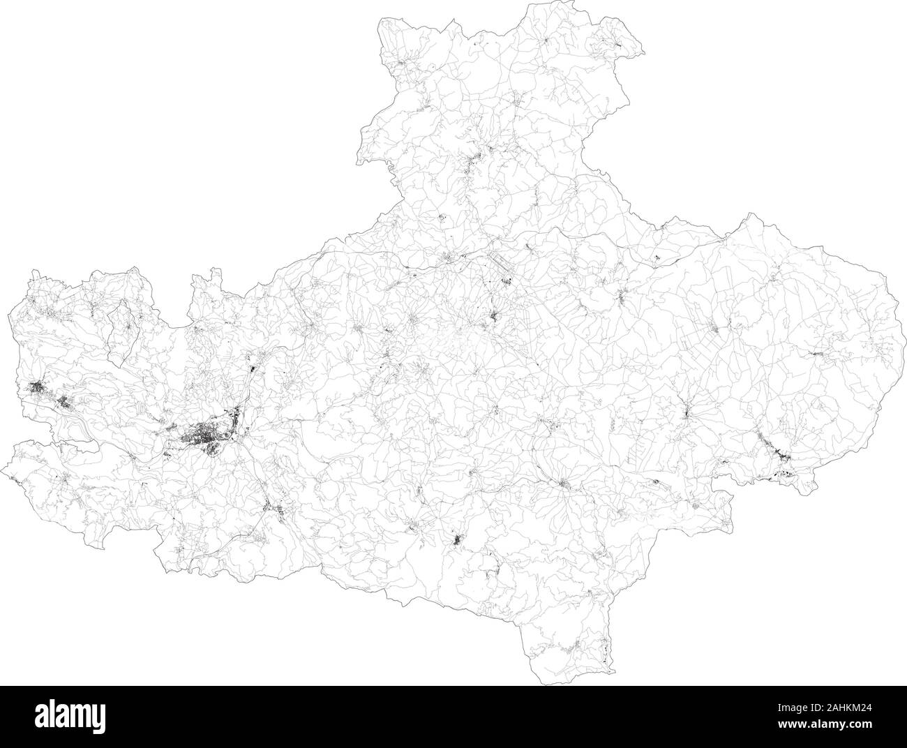 Satellite map of Province of Avellino towns and roads, buildings and connecting roads of surrounding areas. Campania region, Italy. Map roads Stock Vector