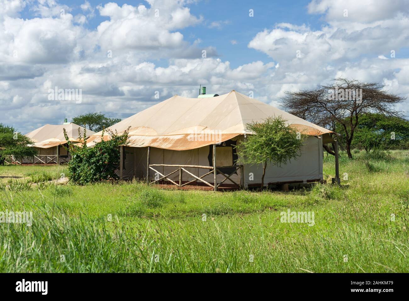 A large permanent safari tent, Amboseli, Kenya Stock Photo
