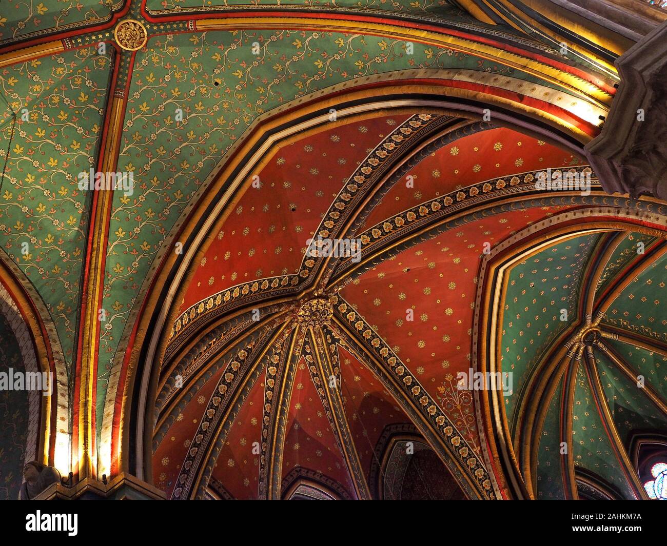 detail of Cathedral of Saint Mary of Bayonne aka Bayonne Cathedral showing fine colours of ceilings following restorations - Bayonne, France, Europe Stock Photo