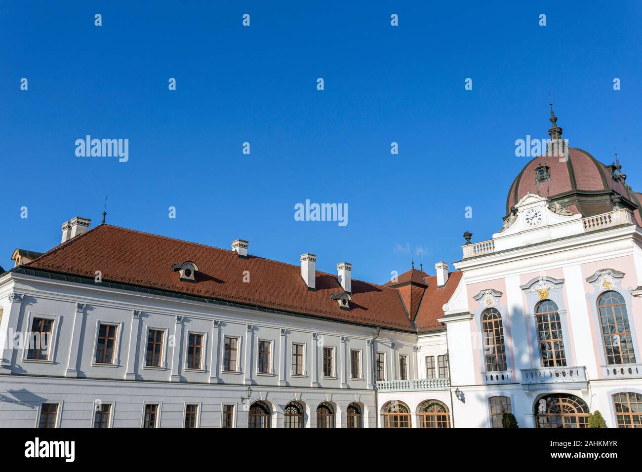 The Royal Palace of Godollo in Hungary on a winter day. Stock Photo