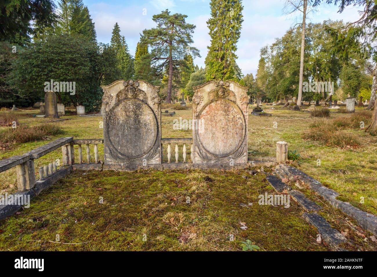 View of South Cemetery and old gravestones and memorials, Brookwood Cemetery, Cemetery Pales, Brookwood, Woking, Surrey, southeast England, UK Stock Photo