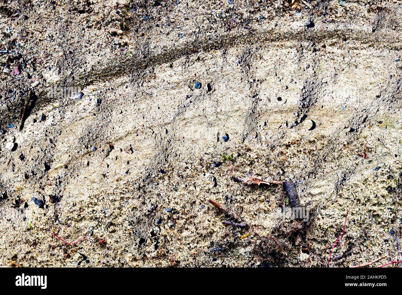 Detailed close up view on sandy ground and dirt textures in high ...