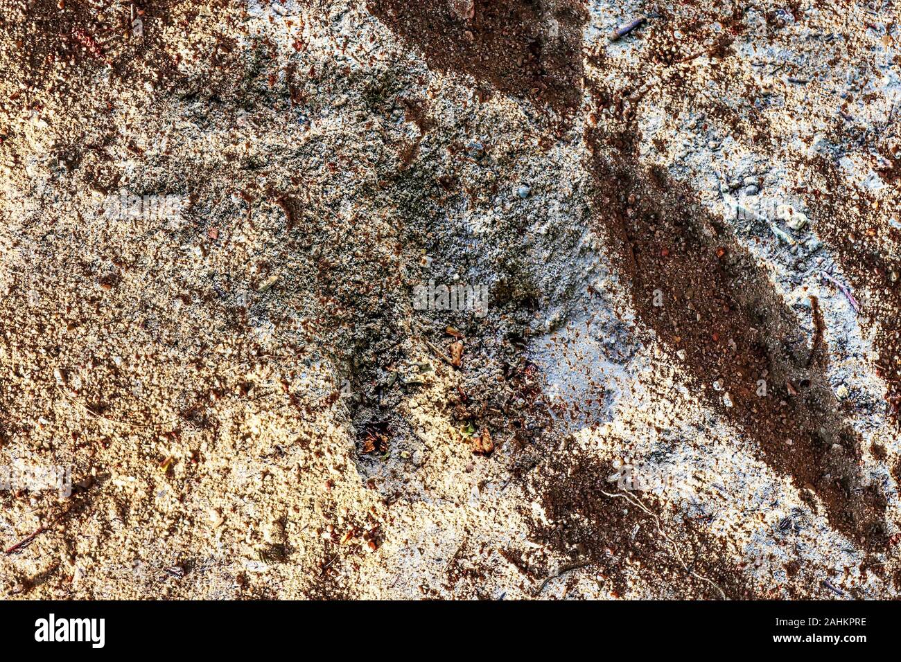 Detailed close up view on sandy ground and dirt textures in high ...