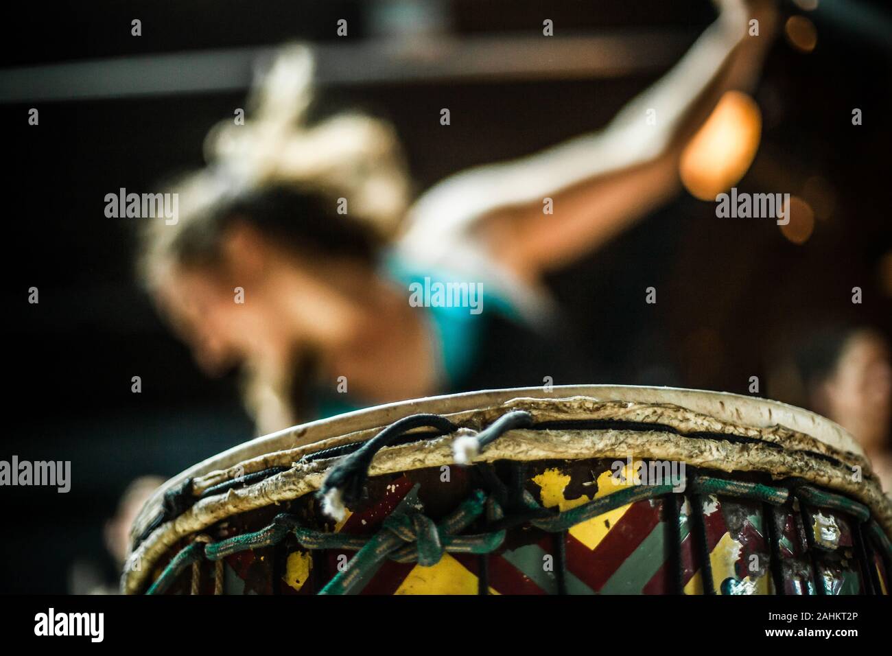 Played by blurred non recognizable percussionists musician. Fast hands