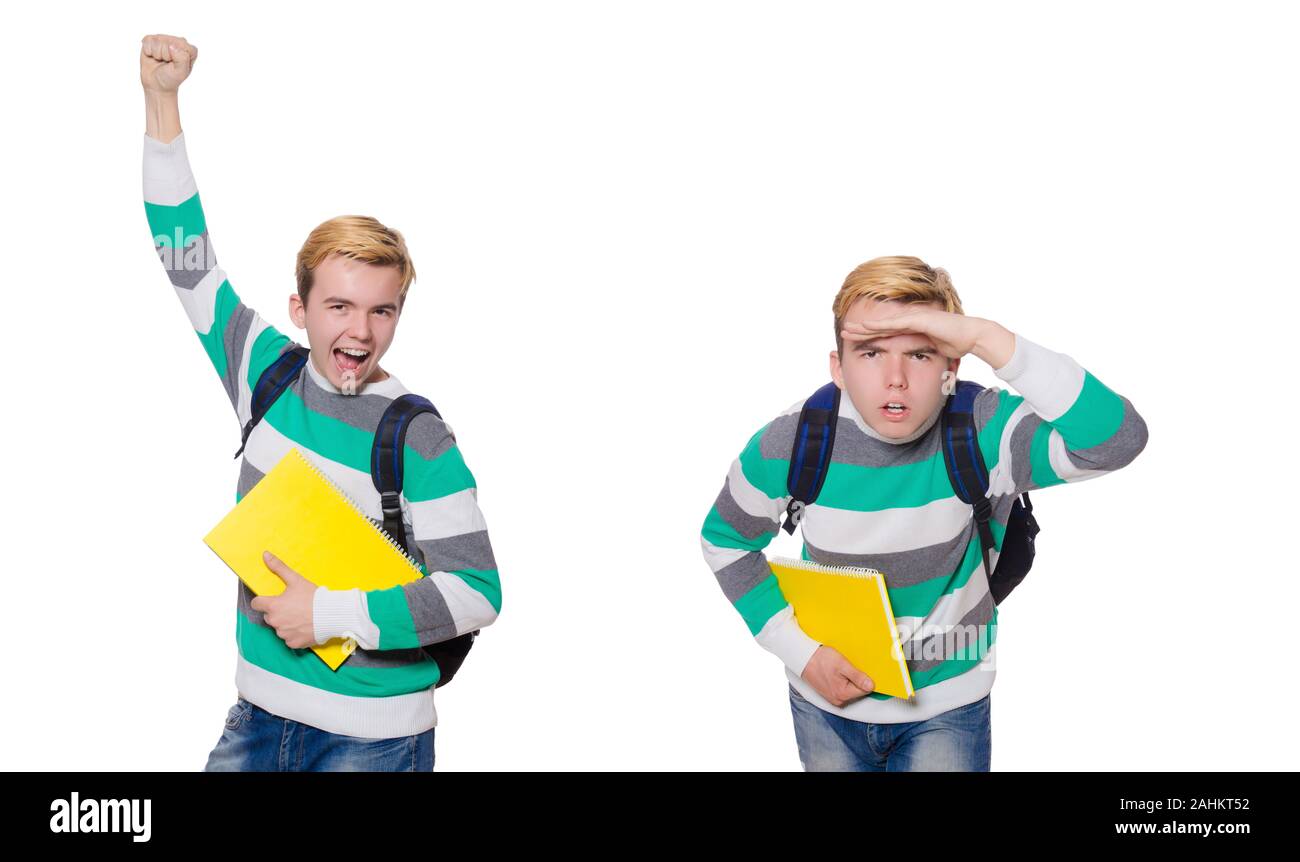 The funny student with books isolated on white Stock Photo - Alamy