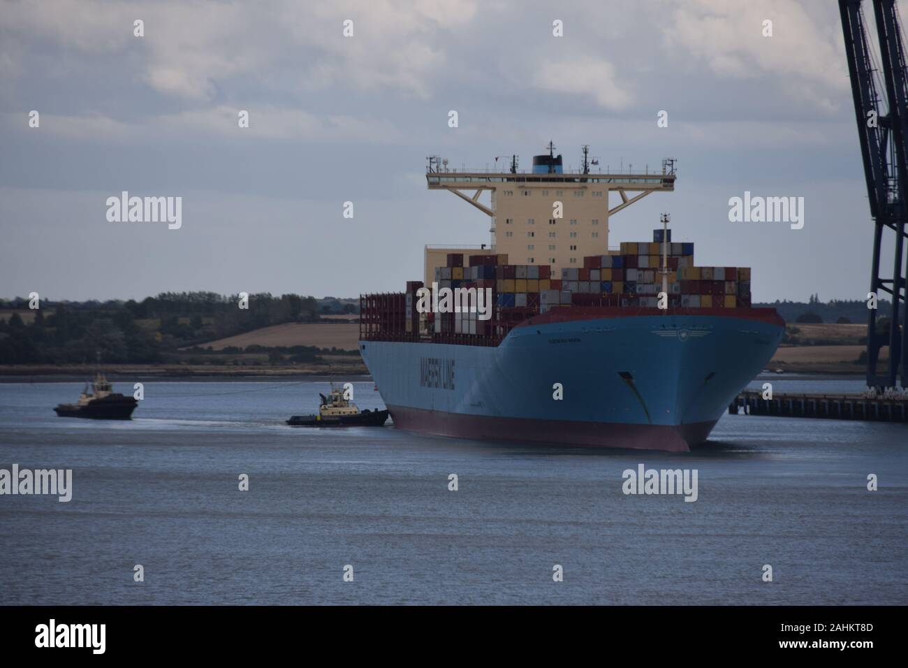 Container ship Eleonora Maersk in Felixstowe, Suffolk, England, UK Stock Photo