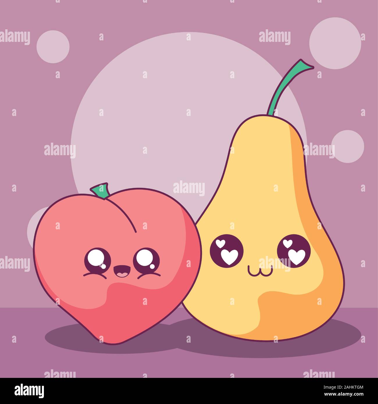 peach and pear cartoon design, Kawaii expression cute character funny