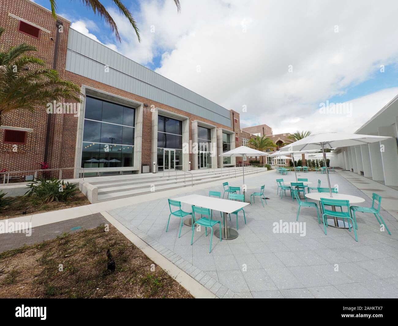Exterior entry area of r of The Sarasota Art Museum of Ringling College in  the olf Sarasota High School in Sarasota Florida Stock Photo - Alamy