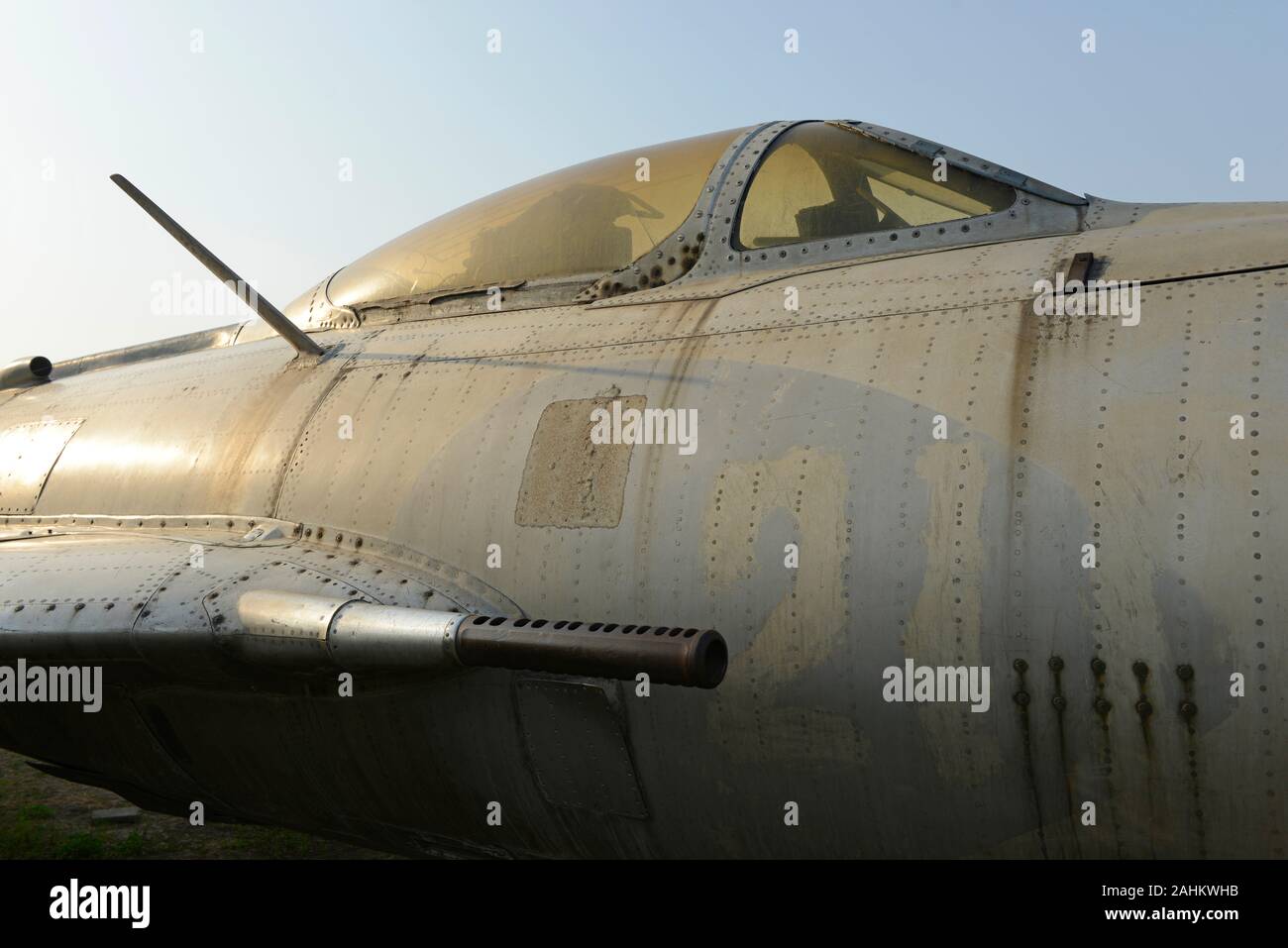 An old Chinese fighter jet from the 1950s, looking similar to a Mig 15, at Dagukou fort (Taku fort) museum in Binhai district, eastern Tianjin, China Stock Photo