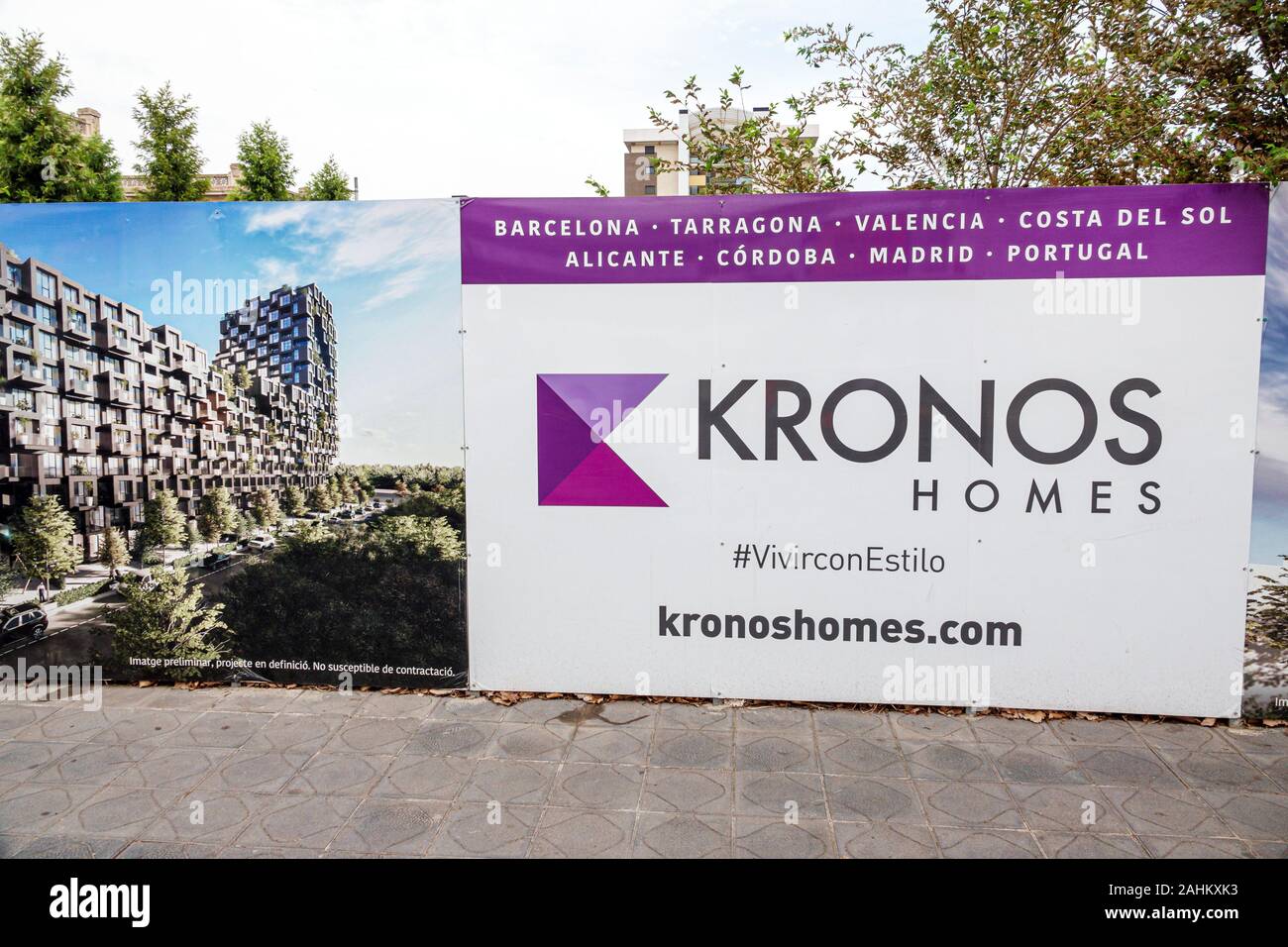Tarragona Spain Hispanic Catalonia billboard,Kronos Homes,The KUBE,residential new development,housing,marketing,ES190826073 Stock Photo