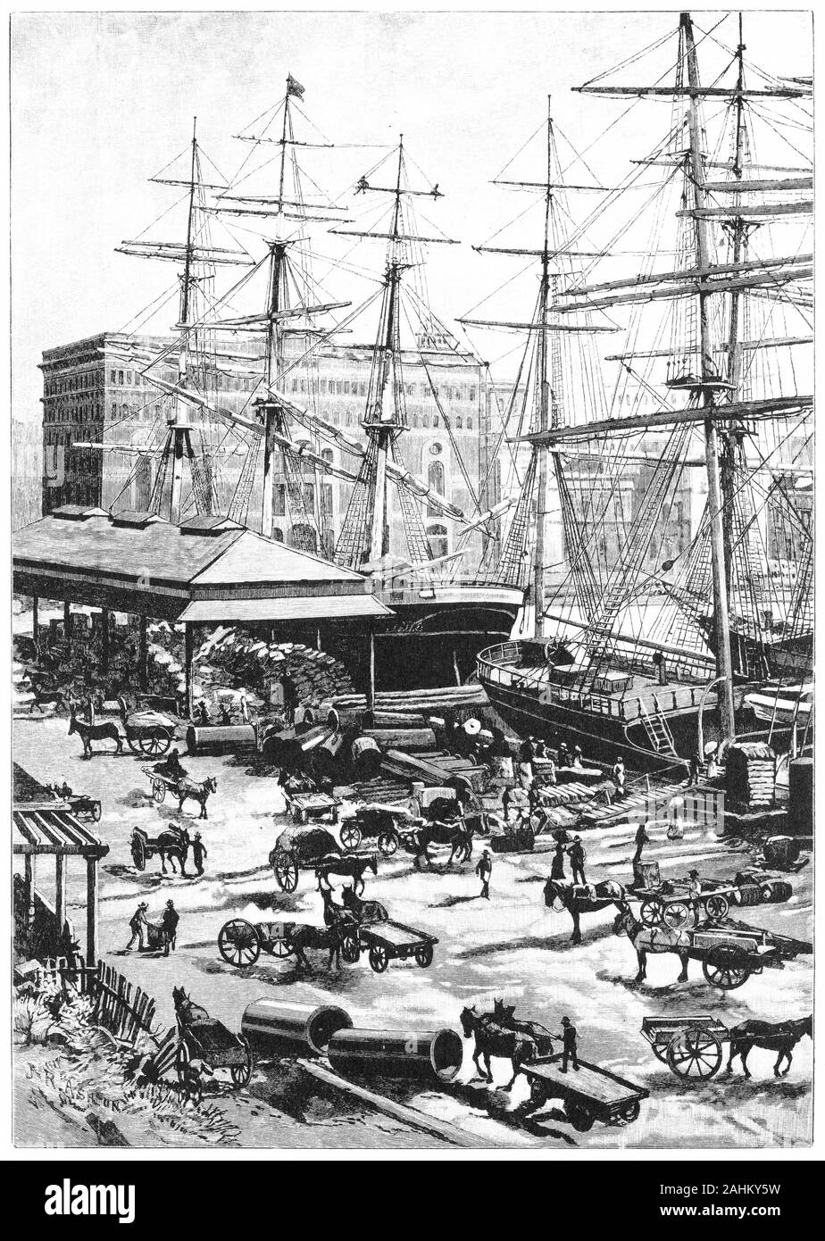 Engraving of ships at Circular Quay, Sydney, New South Wales, in 1886 Stock Photo