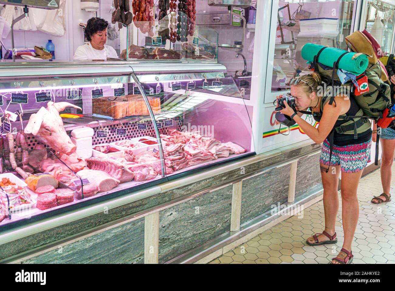 Valencia Spain,Hispanic Latin Latino,Ciutat Vella,old city,historic district,Mercat Central,Central Market,interior inside,vendor vendors seller sell Stock Photo