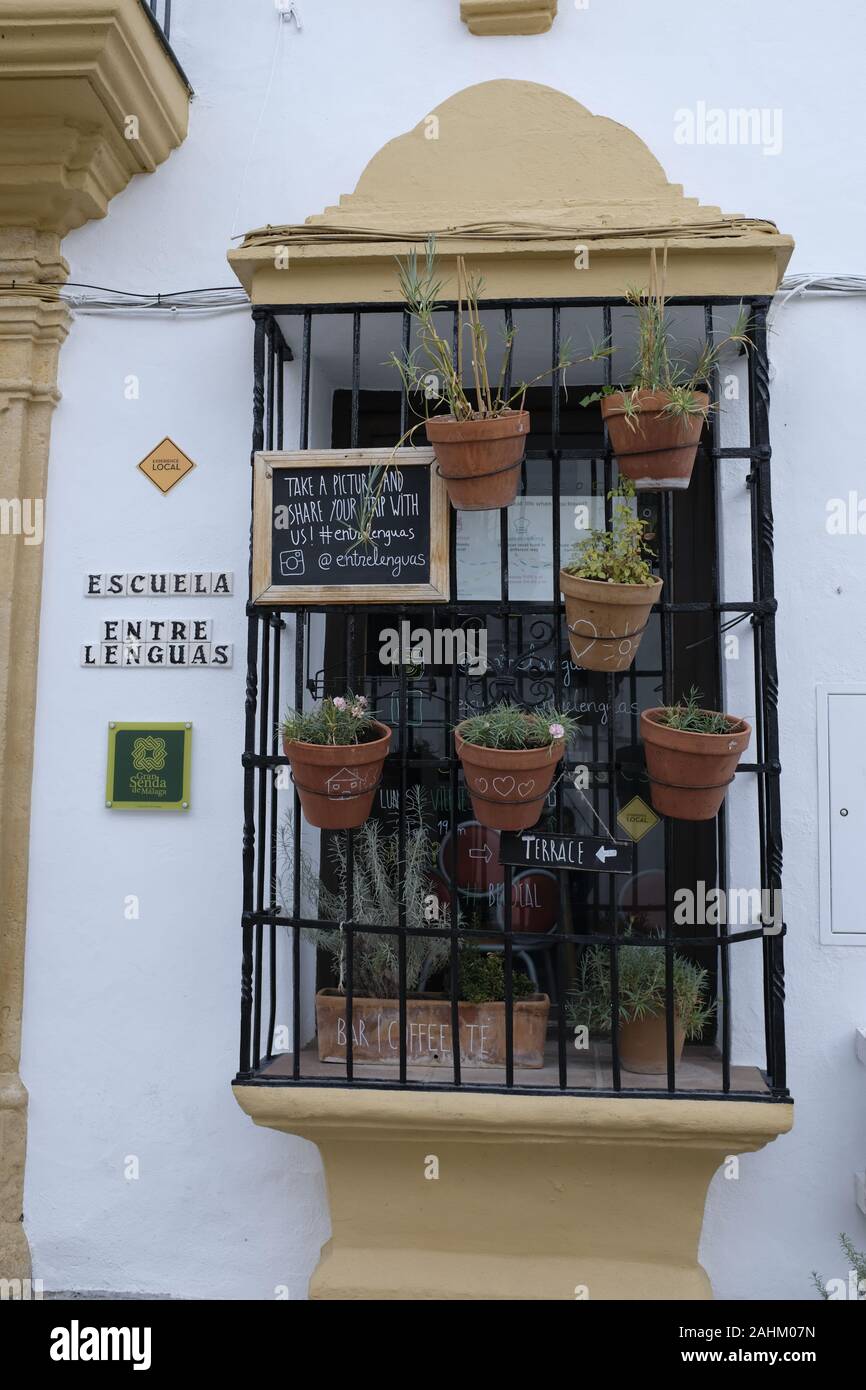languages school window of a typical house, Ronda, Spain Stock Photo