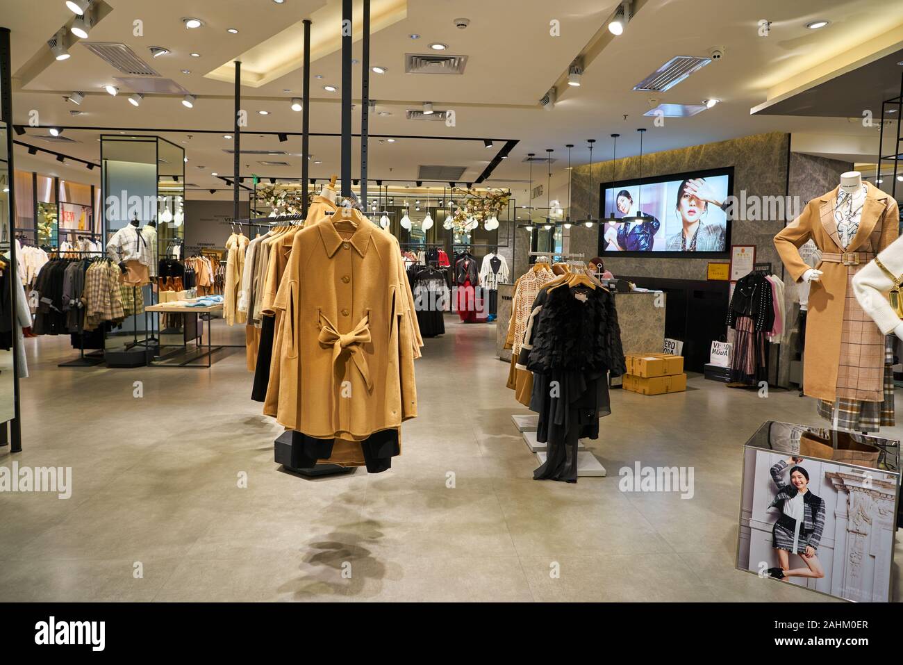 CHINA - CIRCA NOVEMBER, 2019: clothing on display at Vero Moda store in Wongtee Plaza shopping mall in Shenzhen Stock Photo -