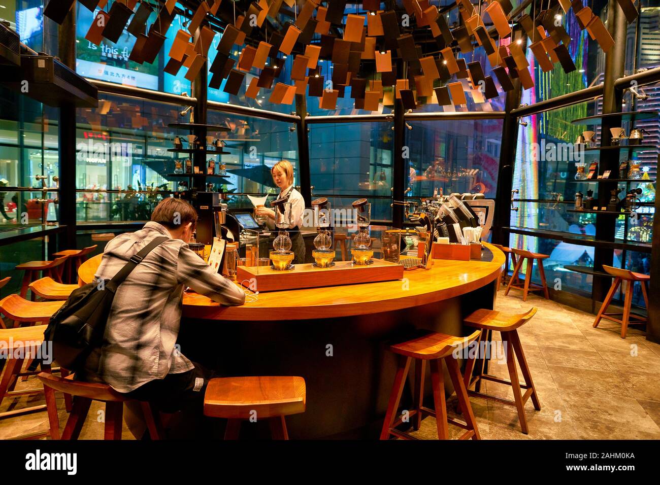 SHENZHEN, CHINA - CIRCA FEBRUARY, 2019: interior shot of Starbucks in ...