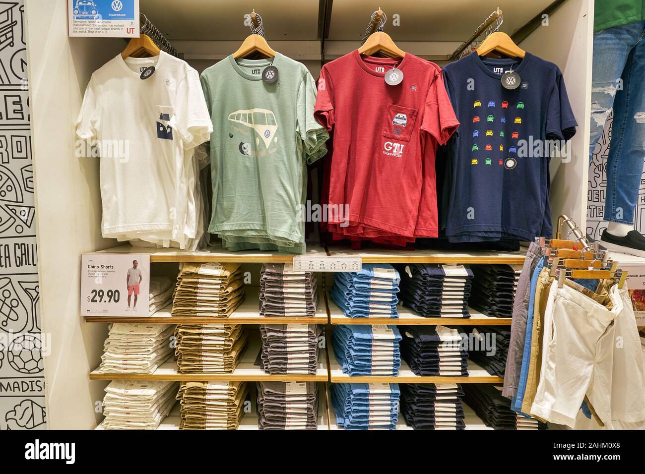 SINGAPORE - APRIL 03, 2019: clothes on display at Uniqlo store in  Singapore. Uniqlo is a Japanese casual wear designer, manufacturer and  retailer Stock Photo - Alamy