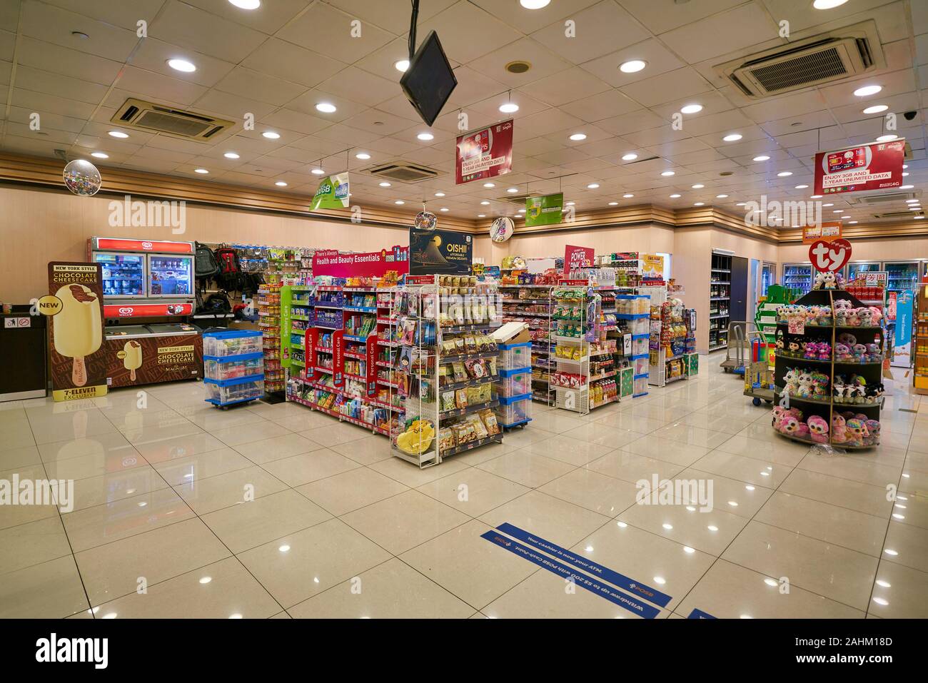 SINGAPORE - CIRCA APRIL, 2019: interior shot of 7-Eleven convenience ...