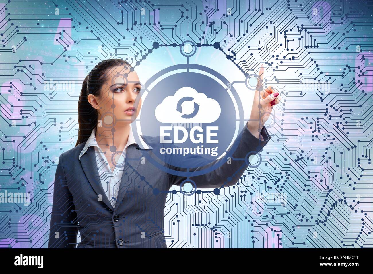 The businessman in edge and fog computing concept Stock Photo - Alamy