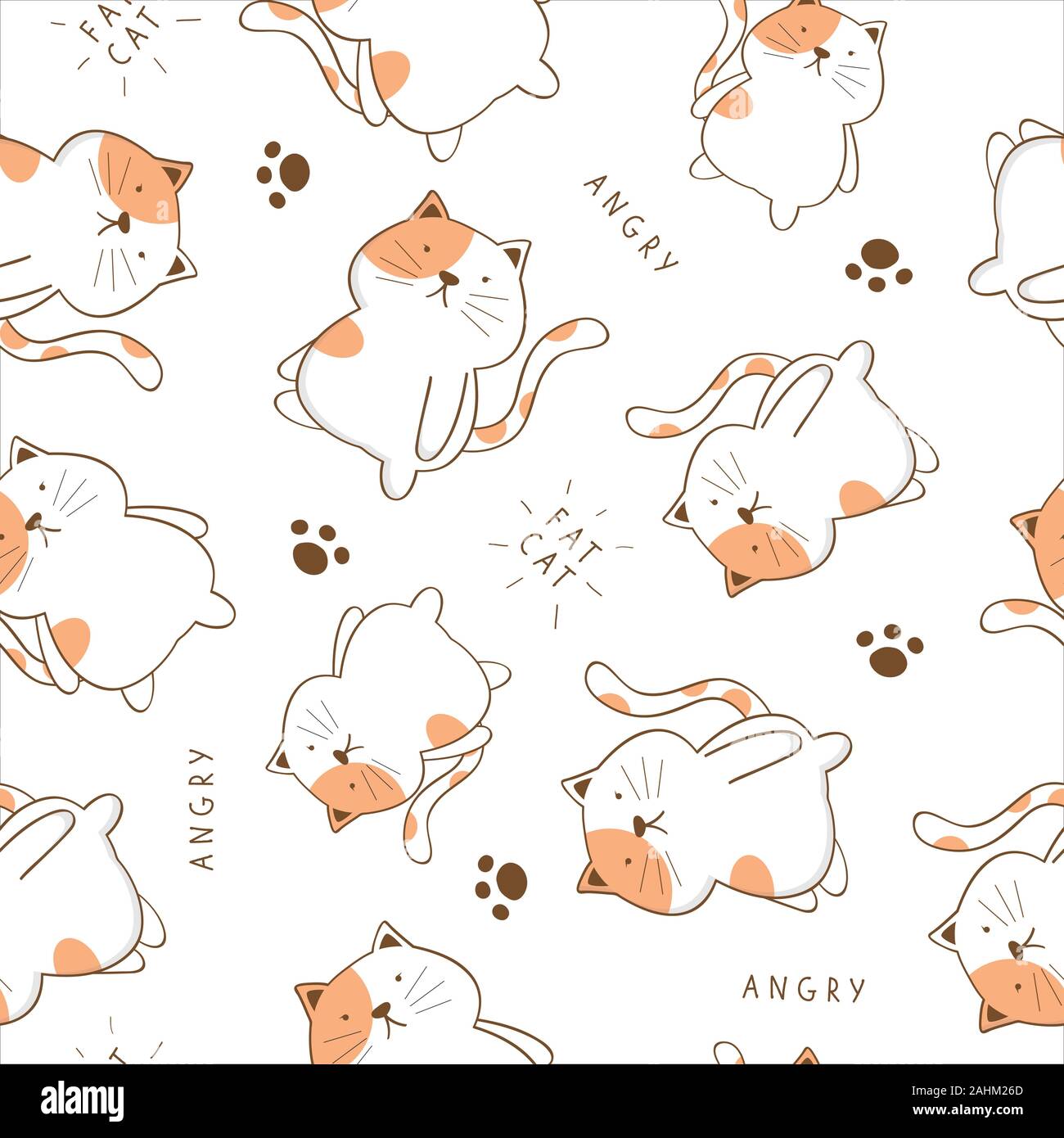 Seamless childish pattern with angry cute cat. Creative nursery background. Perfect for kids design, fabric, wrapping, wallpaper, textile, apparel Stock Vector