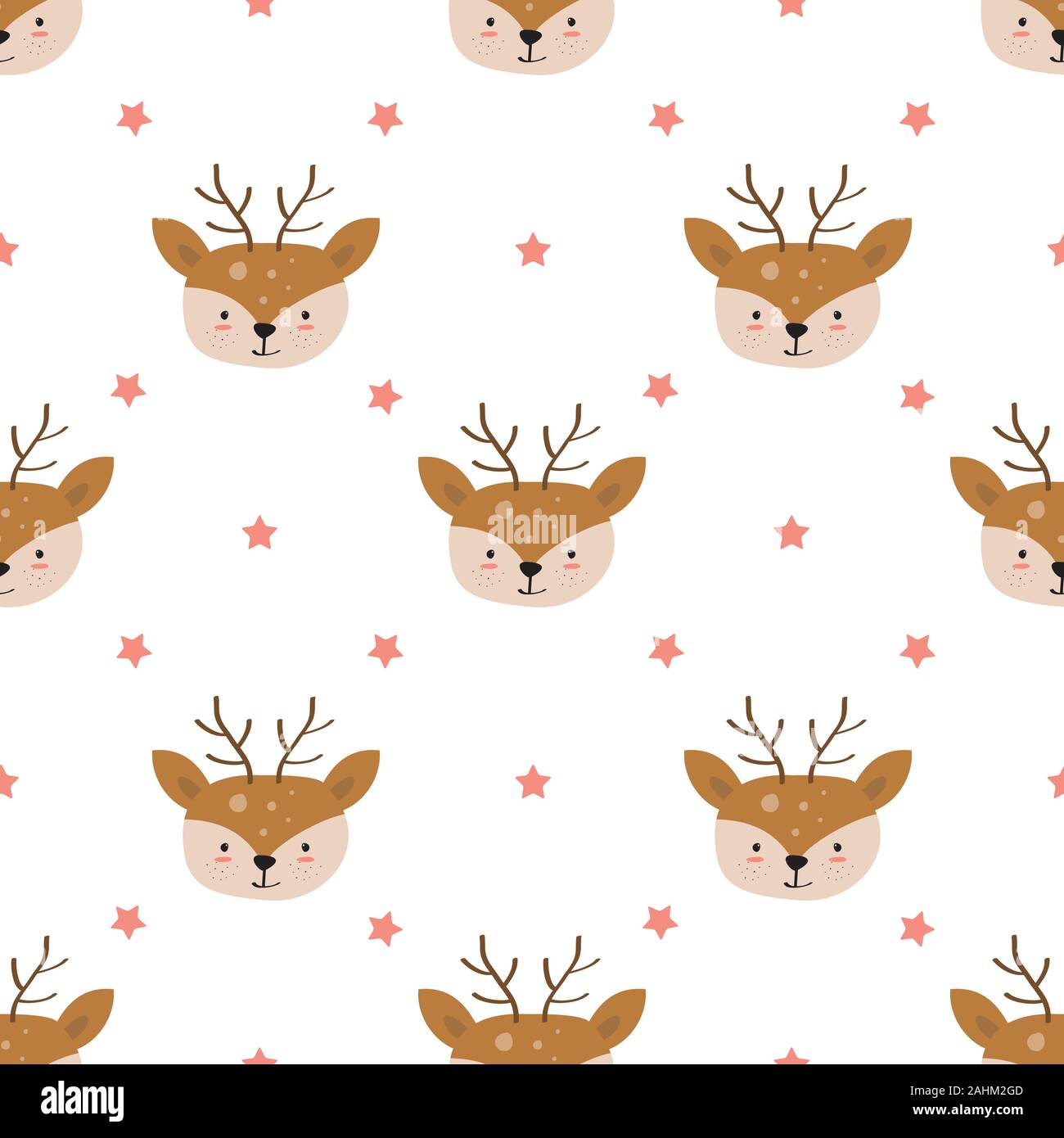 Hand drawn of Cute deer with seamless pattern in the white background Stock Vector