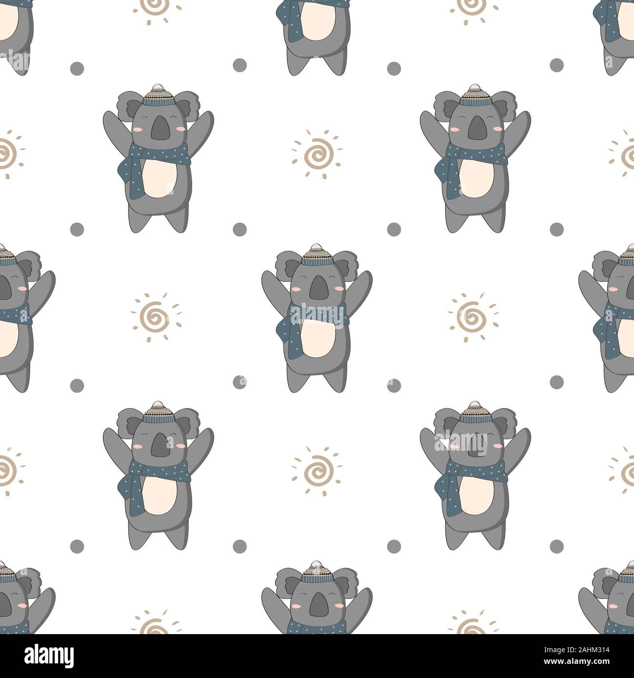 Hand drwan of cute koala with seamless pattern in the white backdrop ...