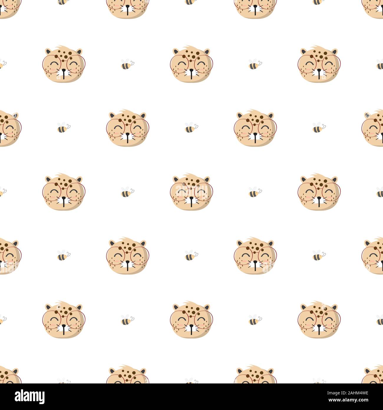 Seamless Pattern with cute leopard concept in the white backdrop Stock Vector