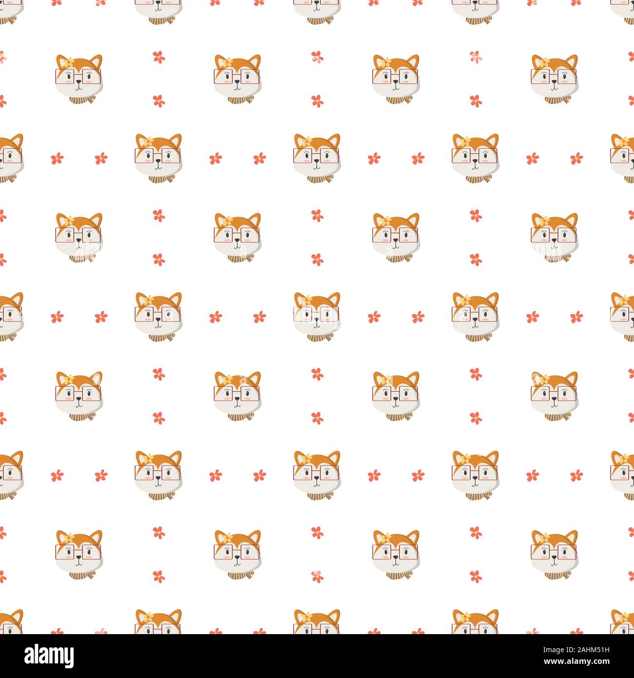 Seamless Pattern with cute fox concept in the white backdrop Stock Vector