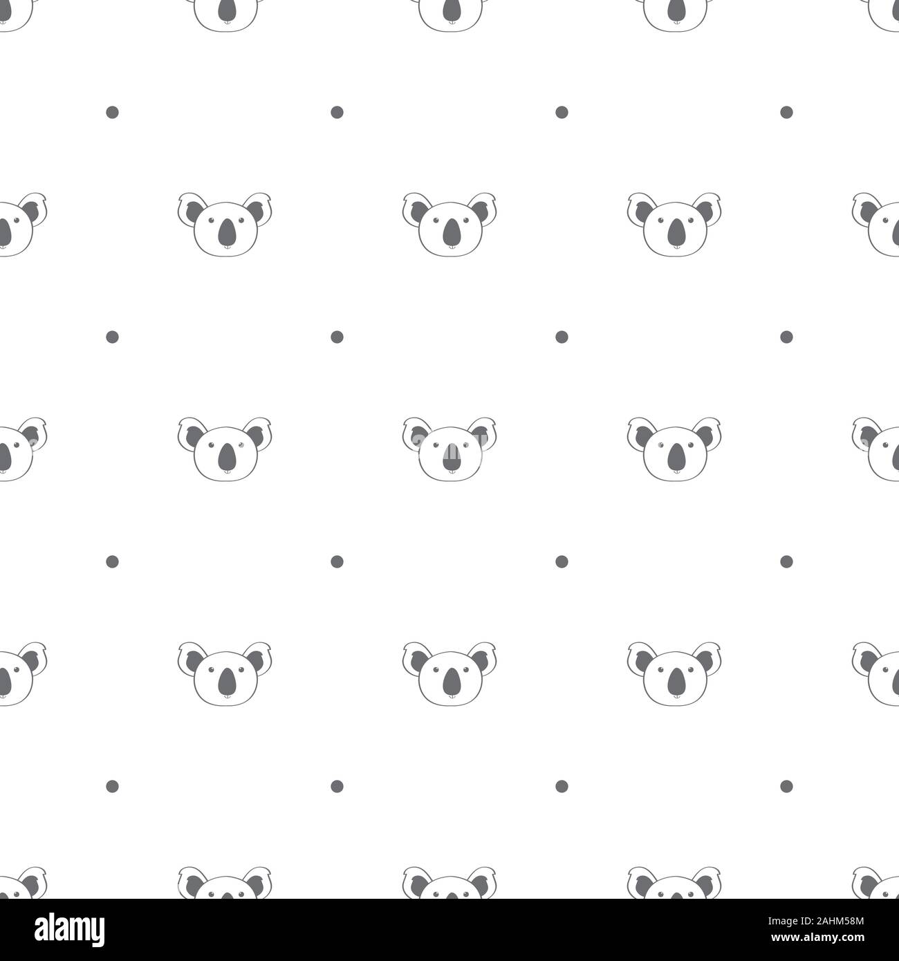 Seamless pattern with cute koala and polka dot in the white backdrop Stock Vector