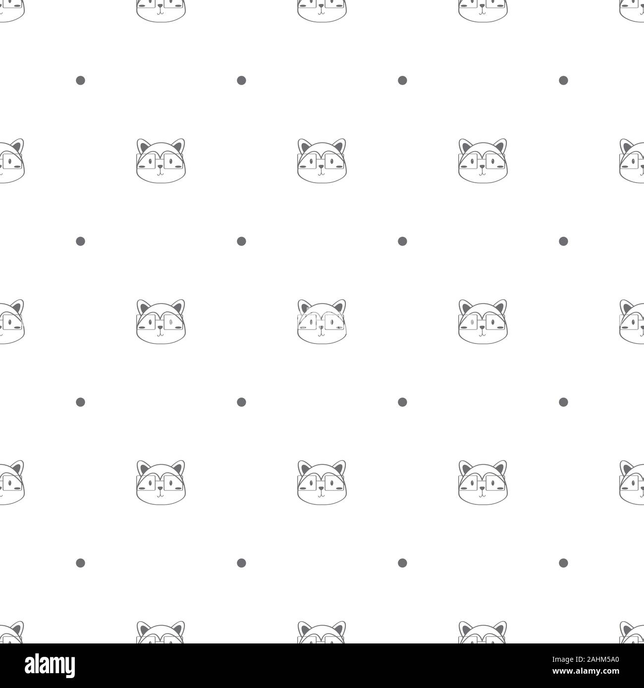 Seamless pattern with cute fox and polka dot in the white backdrop Stock Vector