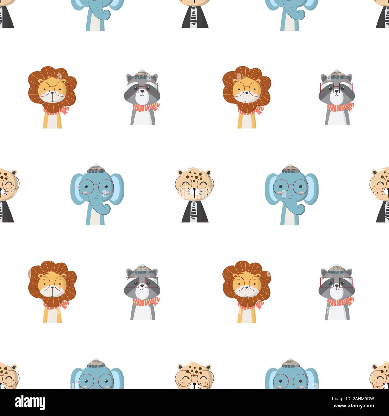Seamless Pattern with cute animals in the white backdrop Stock Vector ...