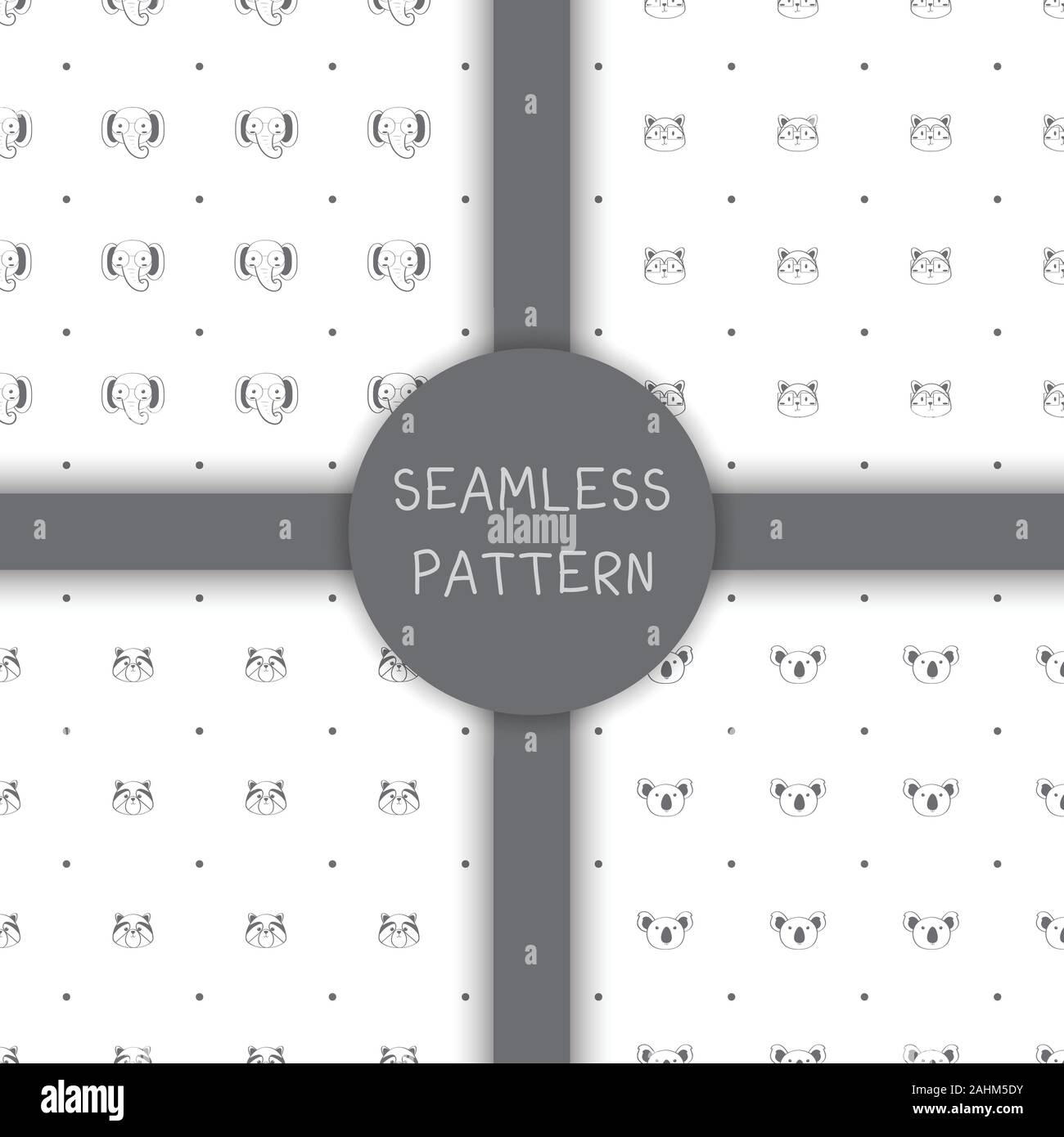 Seamless pattern with cute animals and polka dot in the white backdrop Stock Vector
