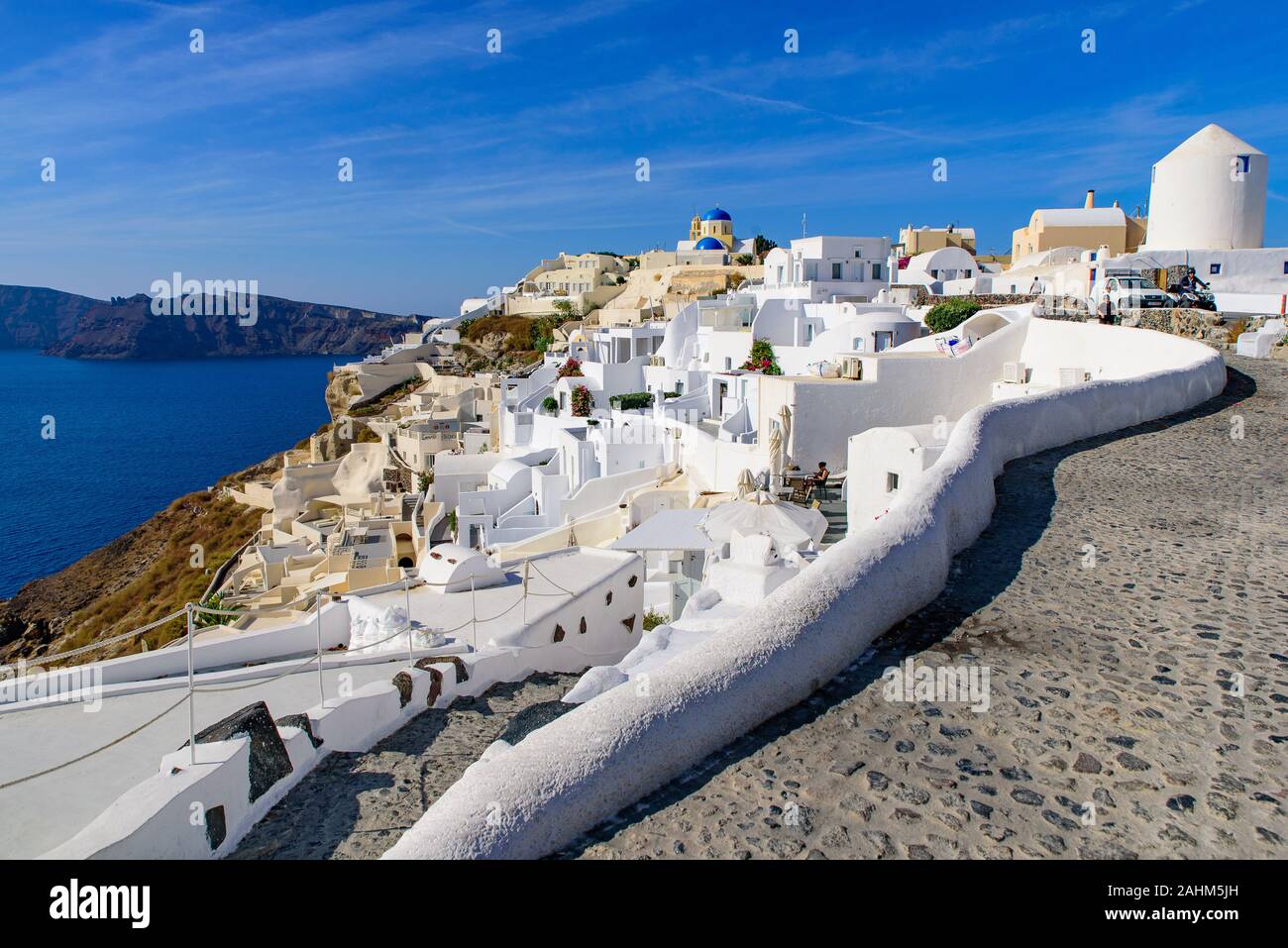 Traditional white buildings facing Mediterranean Sea in Oia