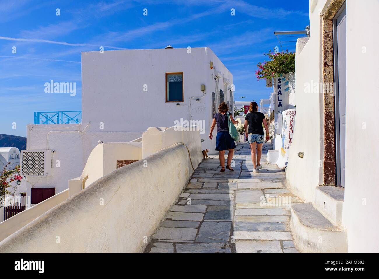 The main street with shops in Oia, Santorini, Greece Stock Photo