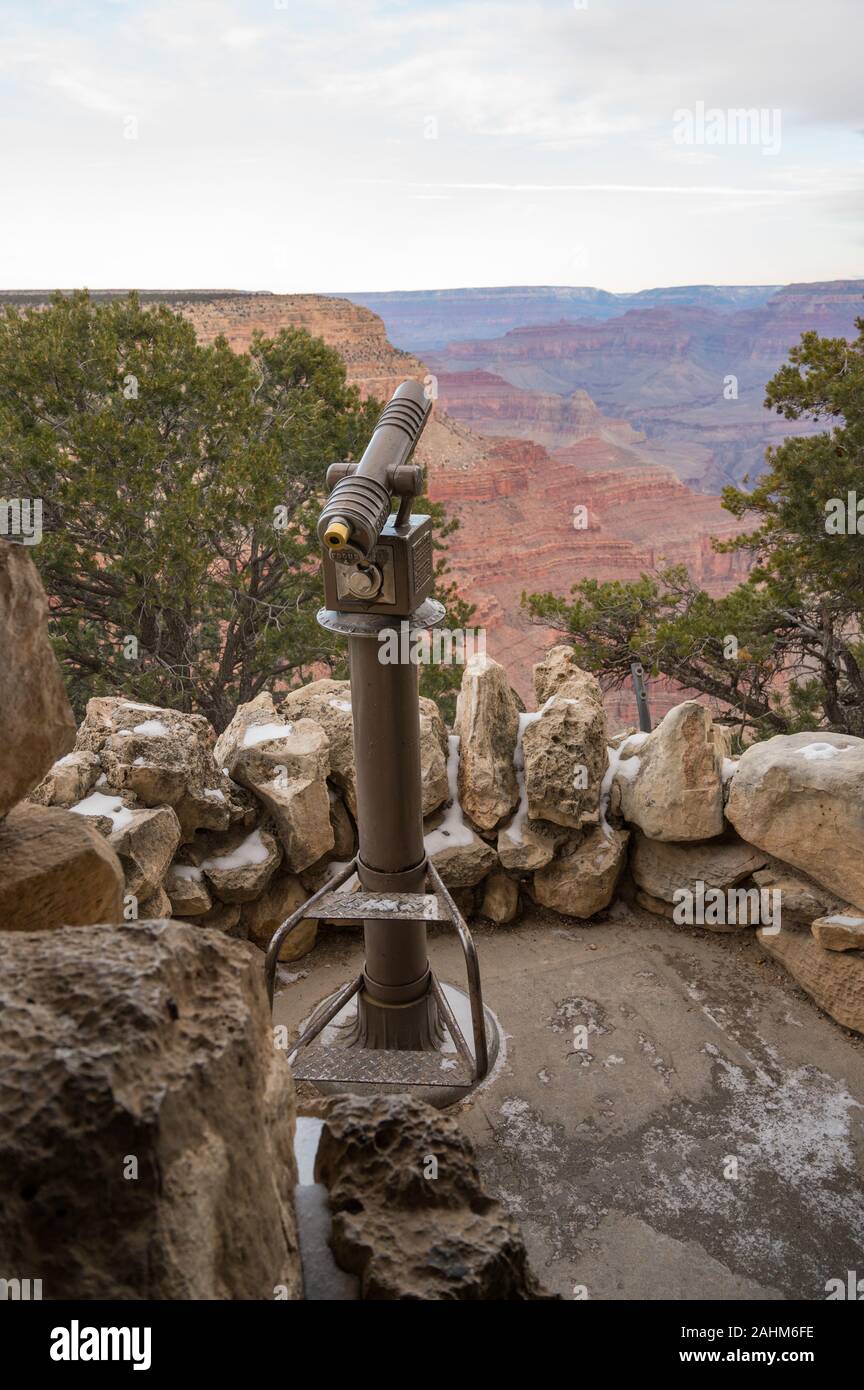 Coin operated telescope on the South rim of the Grand Canyon, Arizona Stock Photo