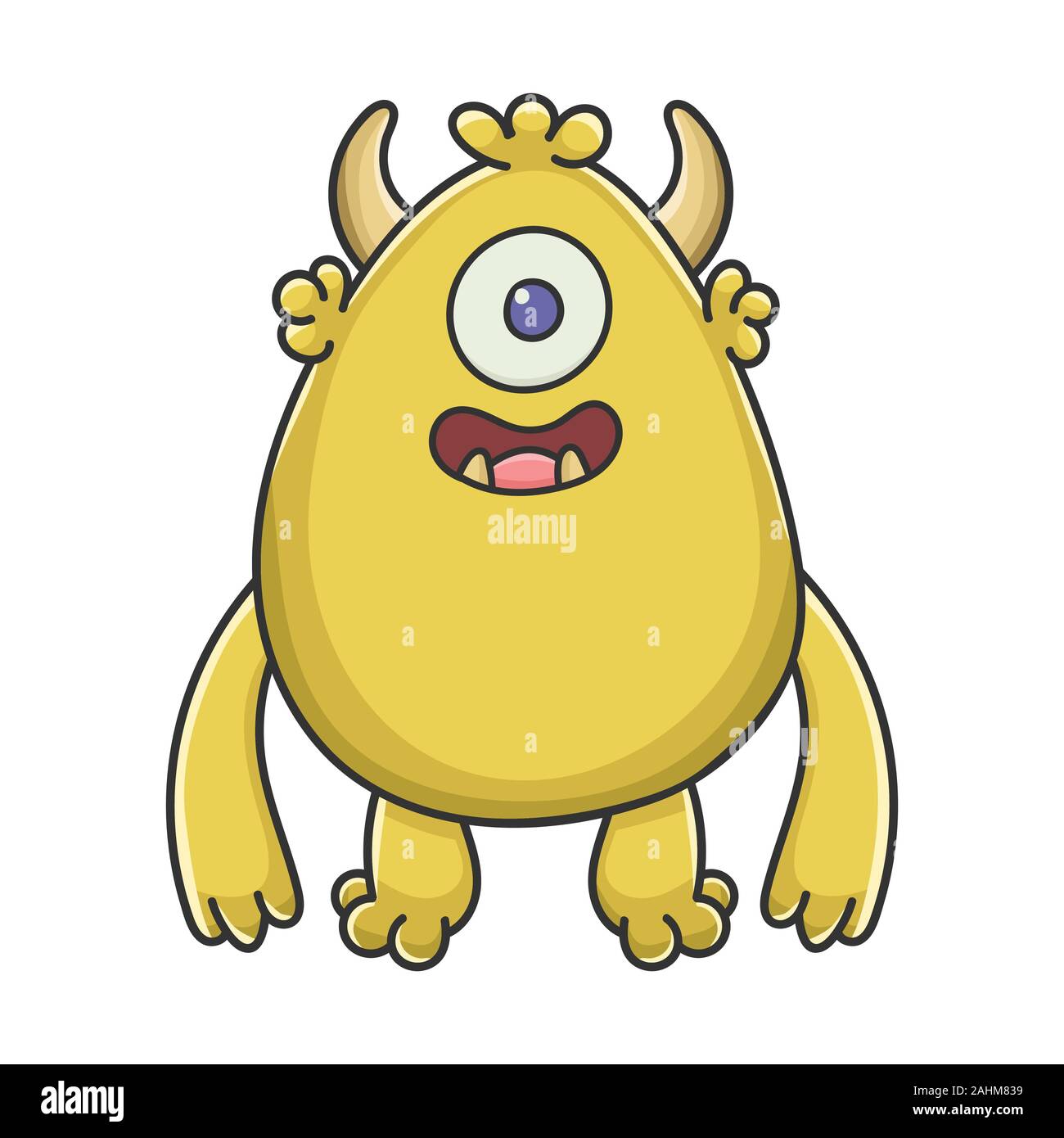Happy cyclops yellow goblin cartoon monster isolated on white Stock