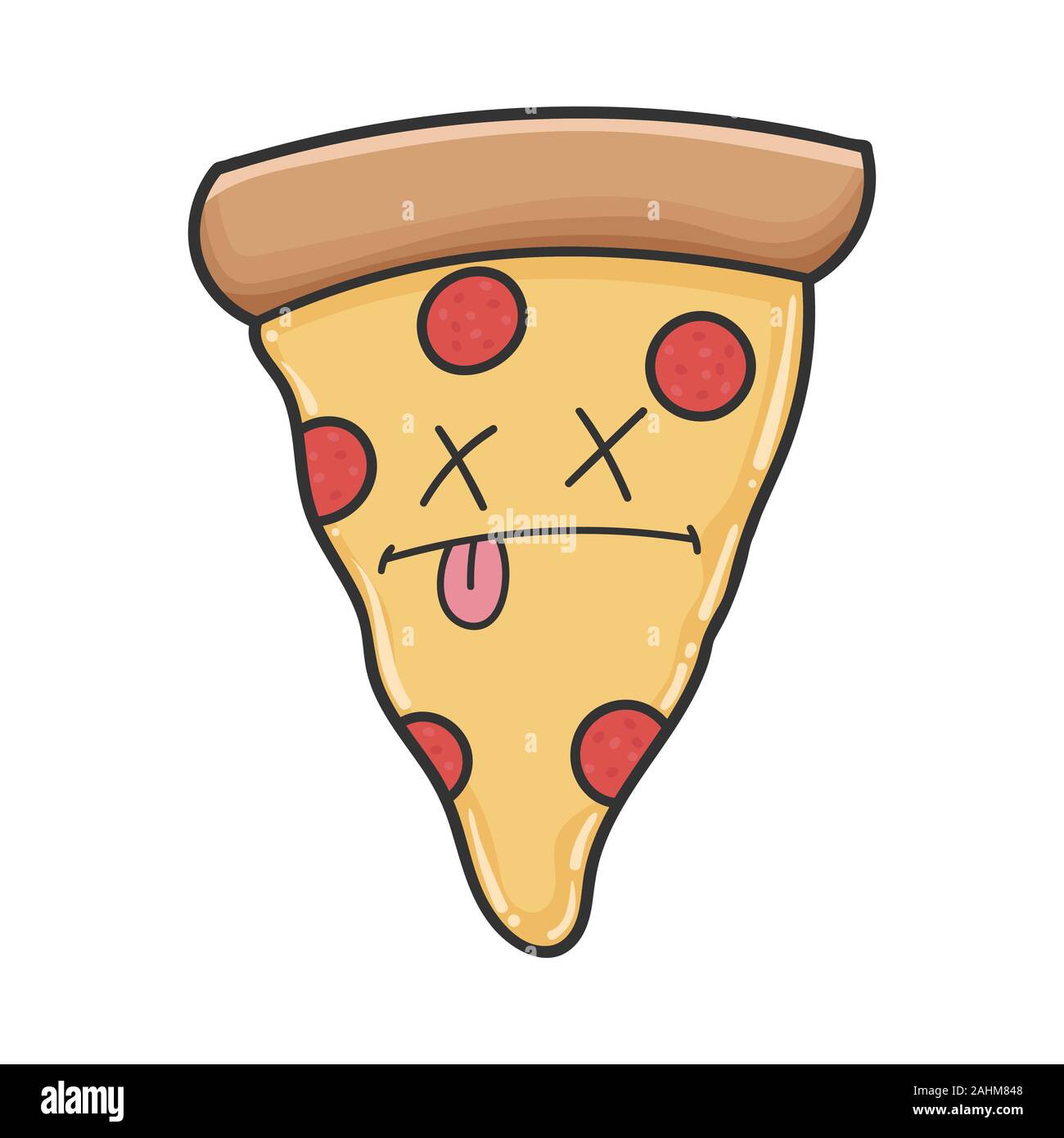 Dead slice of pizza cartoon isolated on white Stock Vector