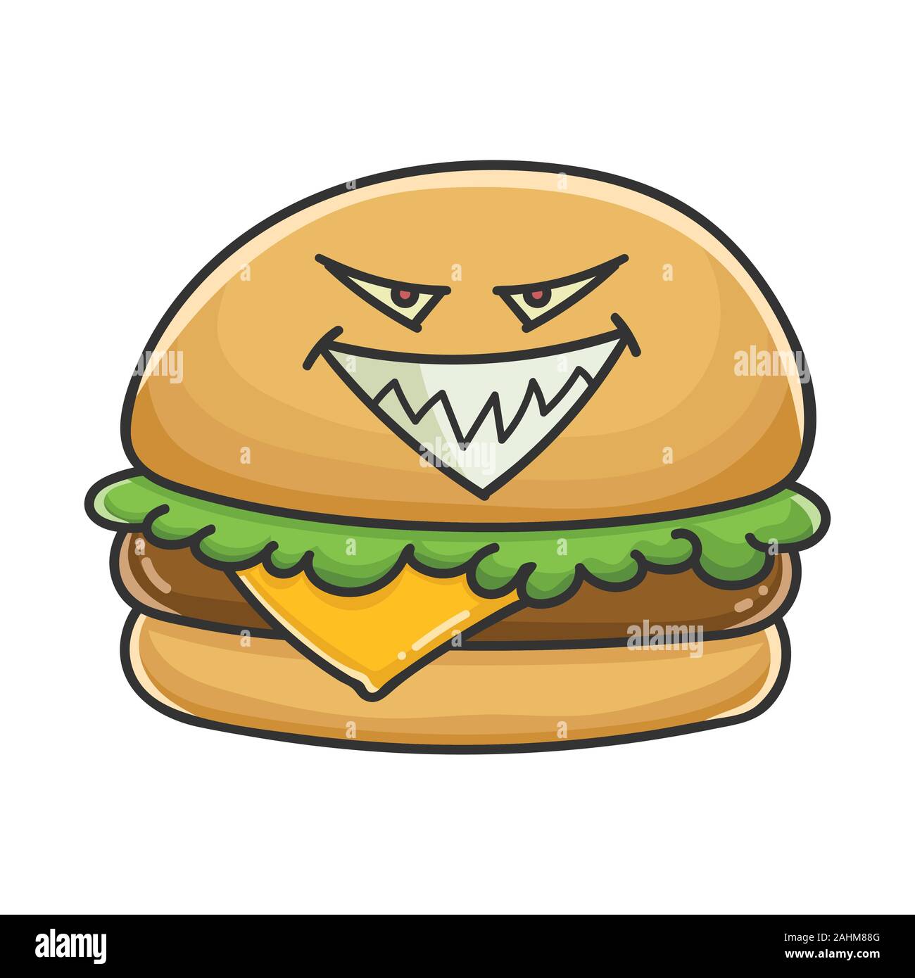 Evil Cheese Burger Cartoon Illustration Isolated On White Stock Vector Image Art Alamy