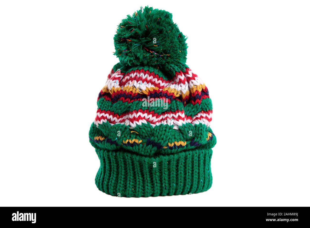 Green winter bobble ski hat Stock Photo