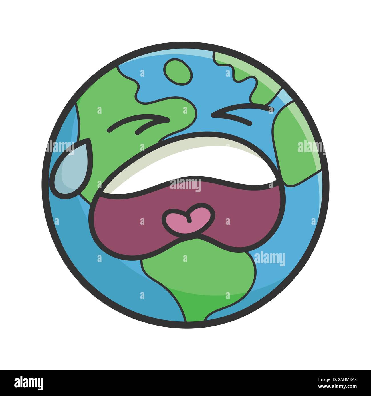 Crying planet earth cartoon illustration isolated on white Stock Vector