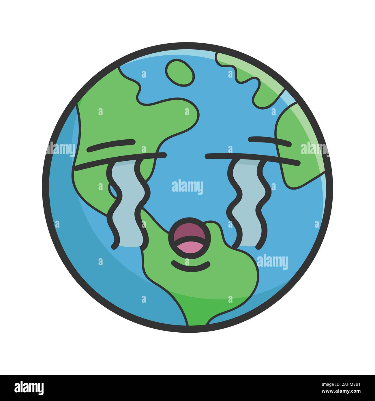 Crying planet earth cartoon illustration isolated on white Stock Vector