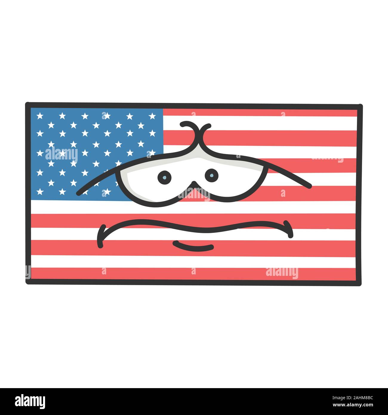 Sad american flag cartoon illustration isolated