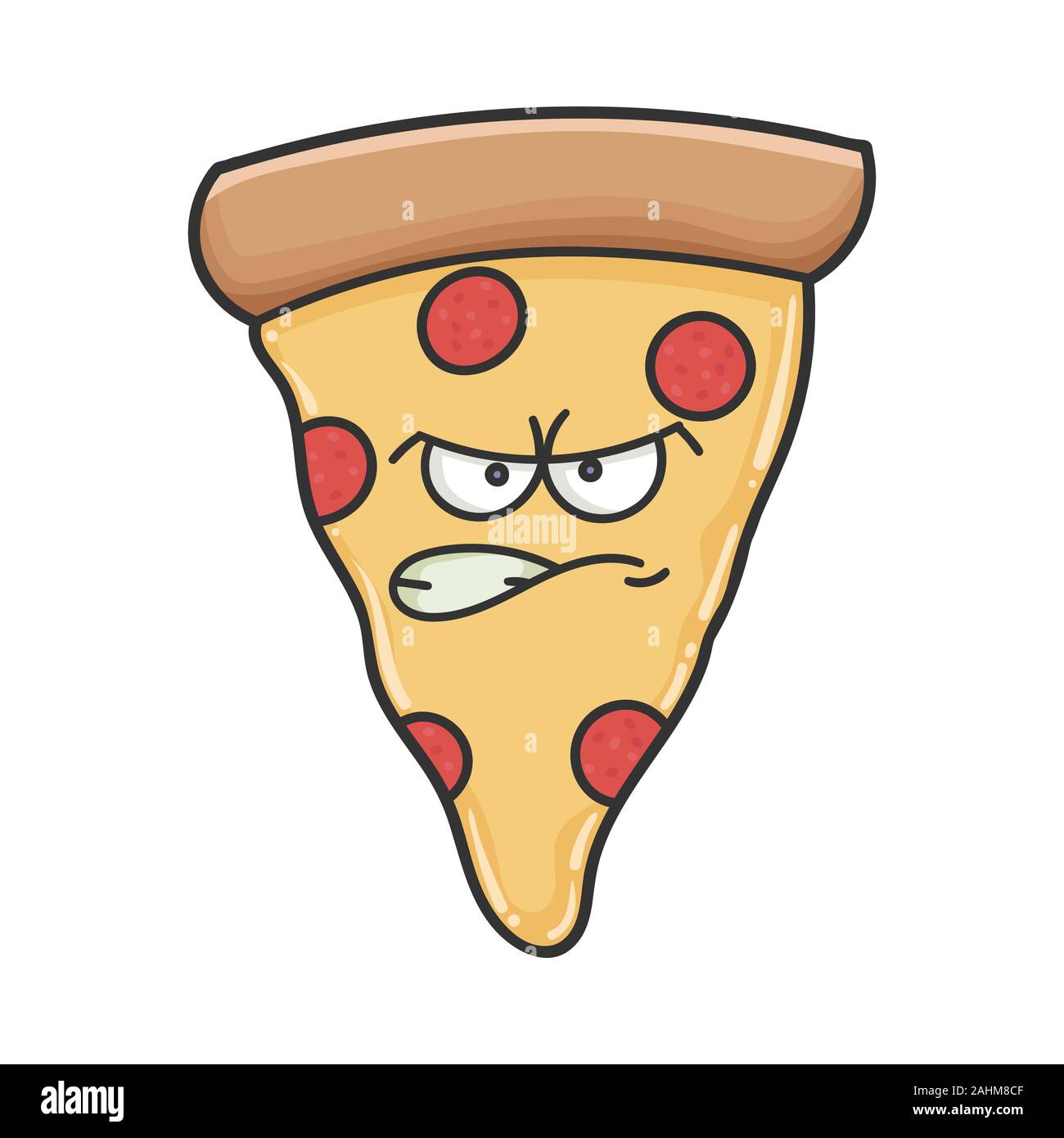 Mad angry slice of pizza cartoon isolated on white Stock Vector