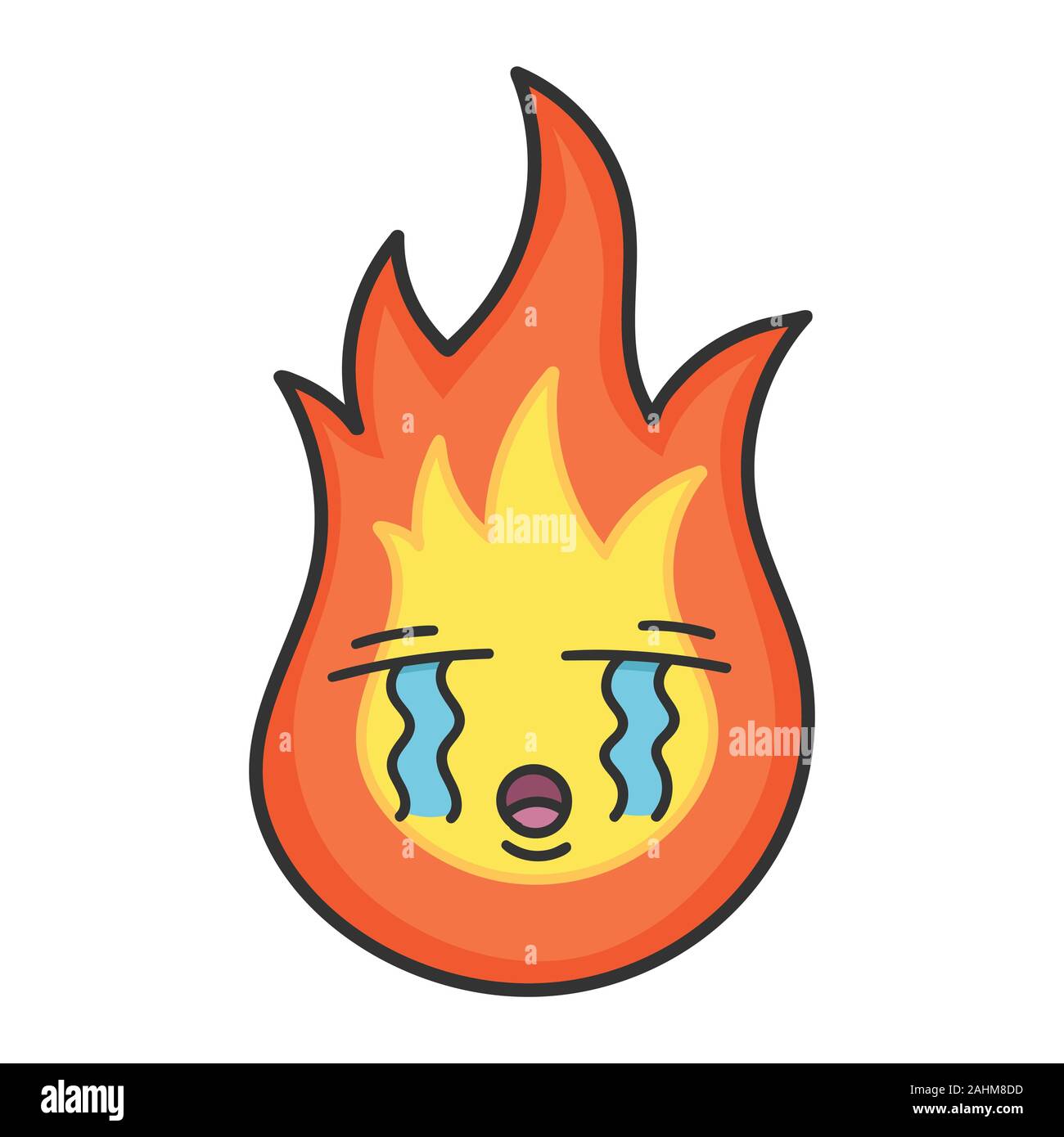Sad fireball cartoon illustration isolated on white Stock Vector
